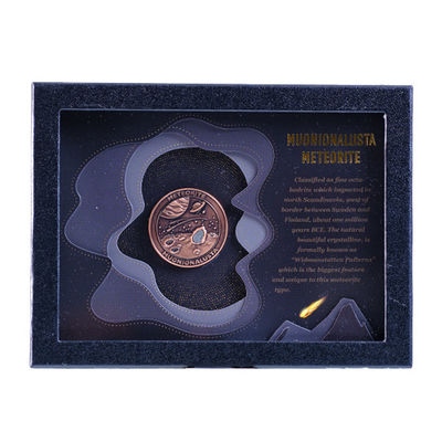 Scatola di visualizzazione di meteoriti rettangolari per monete Intaglio di pelle Scatola di vetro per collezionisti