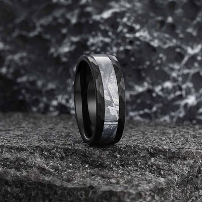 Anello di tungsteno Meteorite Anello da sposa maschile Unico Anello di dichiarazione gioielli fatti a mano