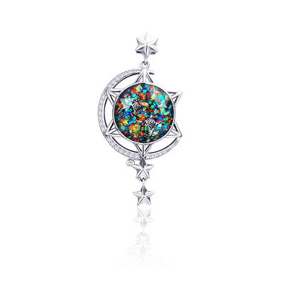 Rainbow Opal Meteorite Chips Mixed Up Galaxy Pendente Luna E Stella Pendente