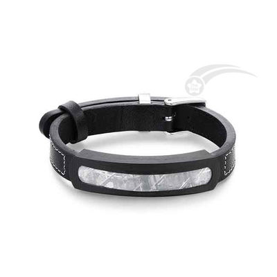 Lunghezza 22cm Pulsera in cuoio in acciaio inossidabile Pulsera in pietra di meteoriti