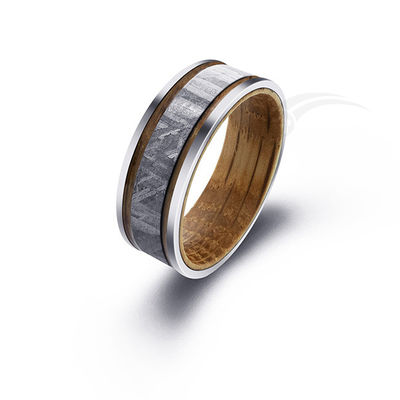 4 mm di larghezza Meteorite And Whiskey Barrel Ring Legno Inlay Meteorite Ring
