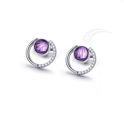 Meteorite 925 Sterling Silver Ohrring Studs CZ viola Disegno distinto