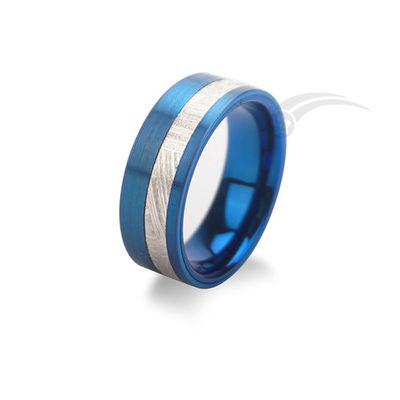 Uomo Blu Volfram Meteorite Anelli di Nozze 8mm Larghezza Diversi Tagli